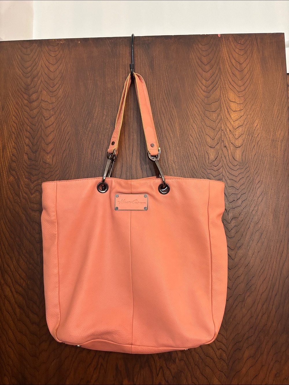 Kenneth Cole Peach Leather Tote with Metal Ring Handles